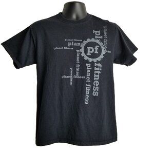 Planet Fitness Logo Tee Size Medium Black Cotton Gym Fitness Workout T-Shirt
